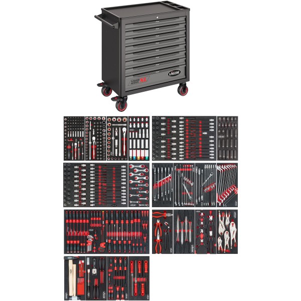 Servante d'atelier séries XL ∙ plateau de travail en matière plastique ∙ avec assortiment